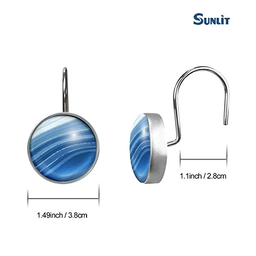 Round Crystal Glass Decorative Shower Curtain Hooks, Blue, photo 2