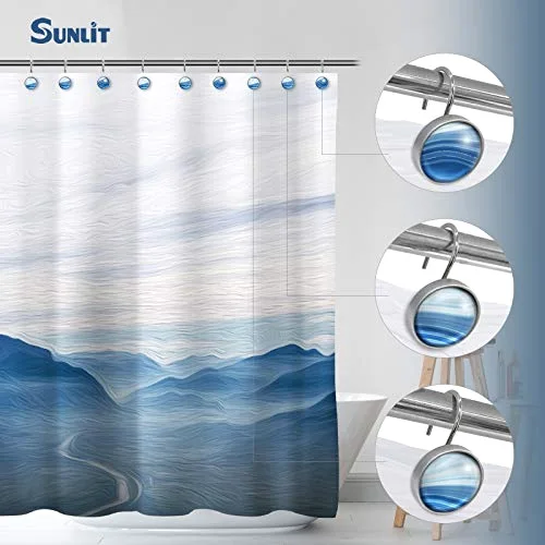 Round Crystal Glass Decorative Shower Curtain Hooks, Blue, photo 5