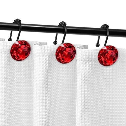 Round Red Crystal Gem Shower Curtain Hooks, photo 5