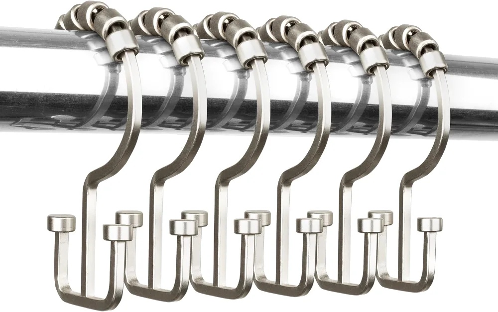 Satin Nickel Double Shower Curtain Hooks