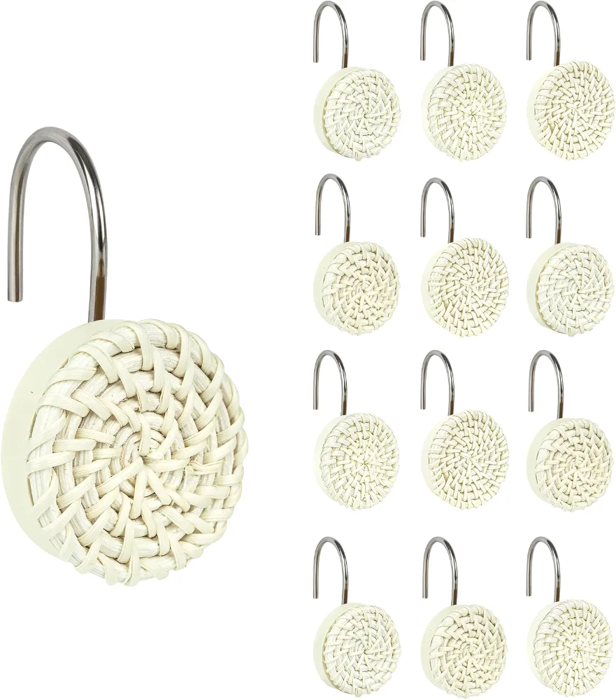 Boho Decorative Shower Curtain Hooks, Beige