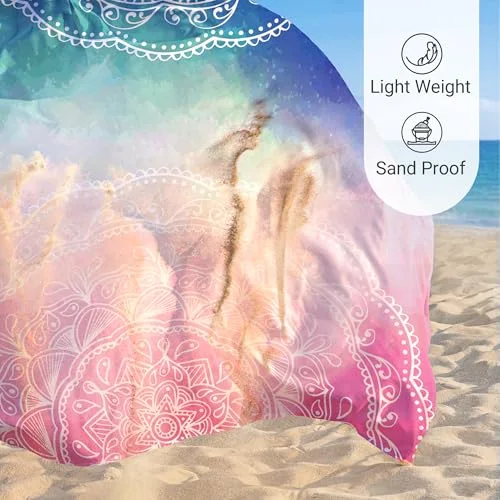 Boho Sand Proof Beach Blanket, Blue Pink, 81×106, photo 3