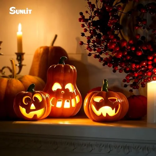 Ceramic Pumpkin with 3 Tea Lights, Orange Pumpkin, photo 5
