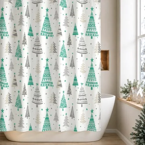 Christmas Shower Curtain, Green Gray, 71×71, photo 3