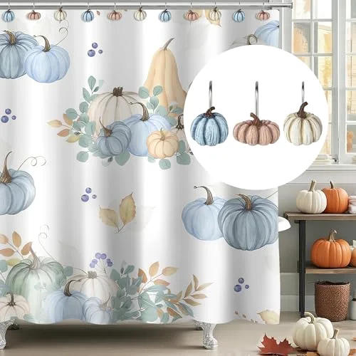 Fall Pumpkin Decorative Shower Curtain Hooks, Blue, photo 5