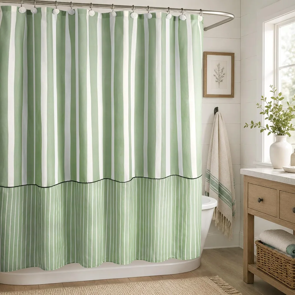 Farmhouse Fabric Shower Curtain, Sage Green