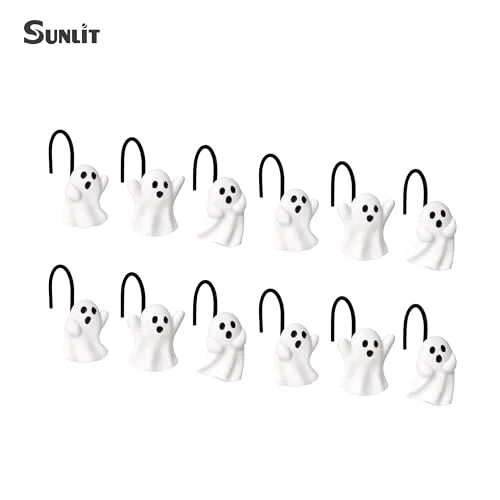 Ghost Shower Curtain Hooks, White Ghost with Black Hooks, photo 3