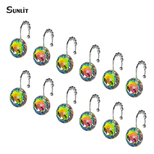 Round Glitter Colorful Crystal Gem Shower Curtain Hooks, photo 3