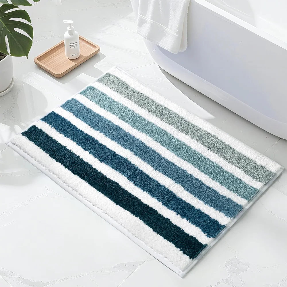 Ombre Blue Bathroom Rug Nautical Bath Mat for Bathroom Non Slip Blue and White