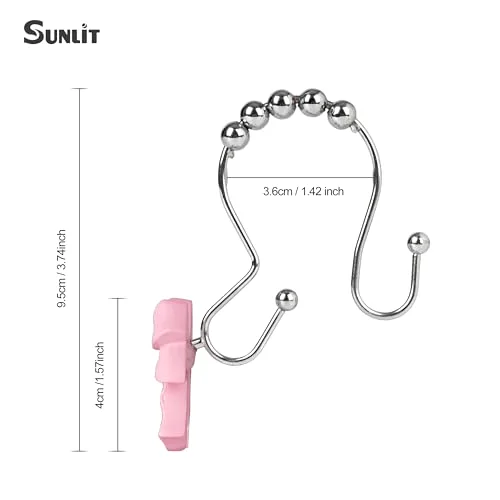 Pink Bow Shower Curtain Hooks, Pink with Double Hooks, photo 2