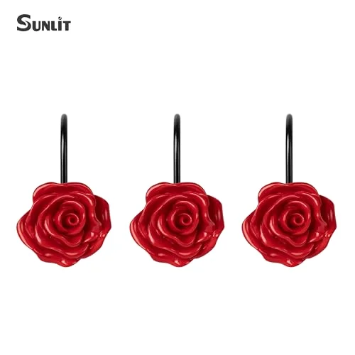 Rose Shower Curtain Hooks, Red with Black Hooks, photo 2