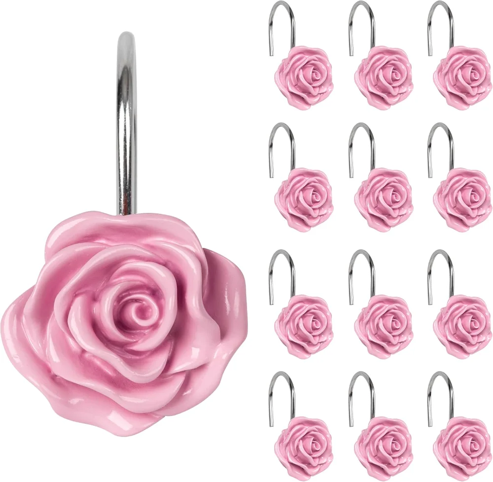 Rose Shower Curtain Hooks, Pink