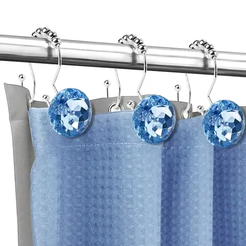 Round Blue Crystal Gem Double Shower Curtain Hooks, photo 5