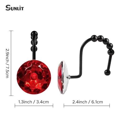 Round Red Crystal Gem Shower Curtain Hooks, photo 4
