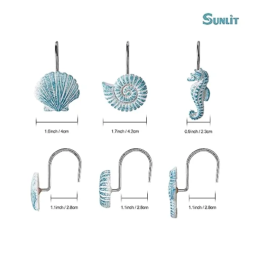 Seashells Decorative Shower Curtain Hooks, Aqua Blue (D8V8), photo 3