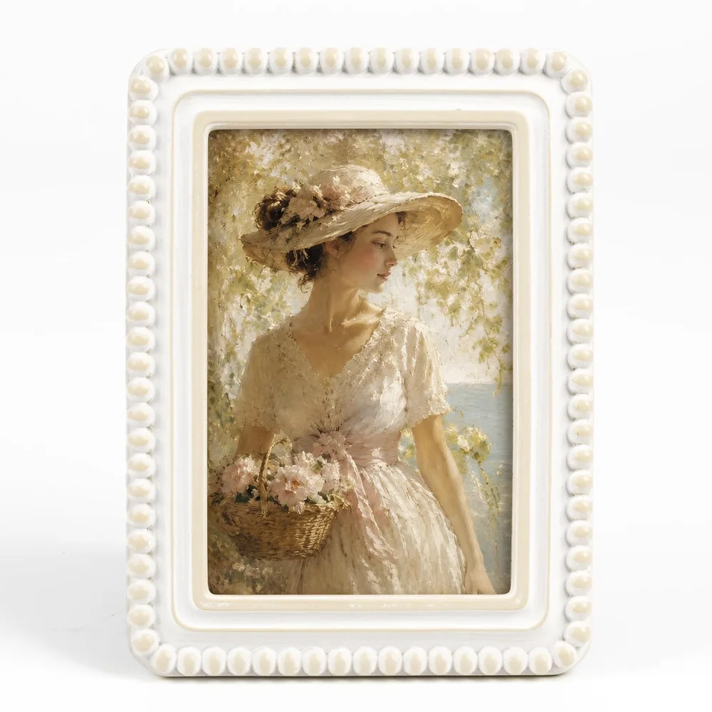 Square Boho Vintage Picture Frame with Beaded Border 4x6 (3MPH)