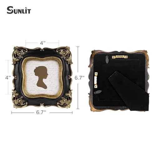 Square Vintage Picture Frame 4x4, Black and Gold, photo 2