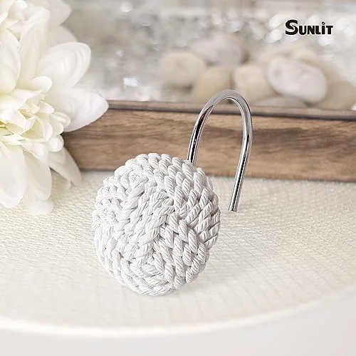 Boho Knots Shower Curtain Hooks, White, photo 2