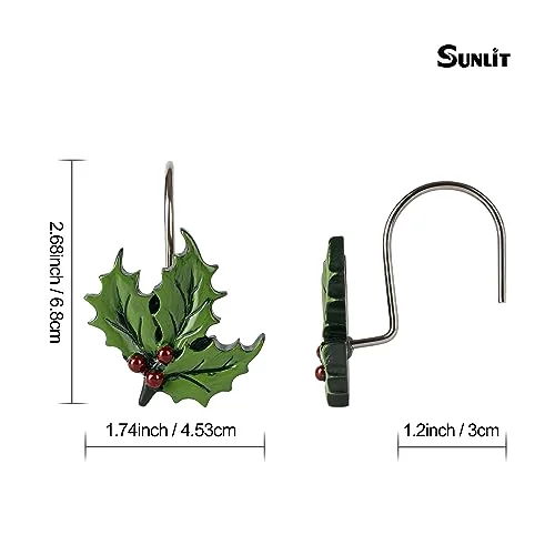 Christmas Shower Curtain Hooks, Green Leaf, set of 12, photo 5