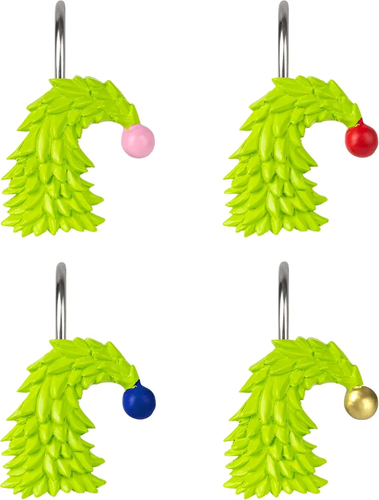 Christmas Tree Decorative Shower Curtain Hooks, Lime Green