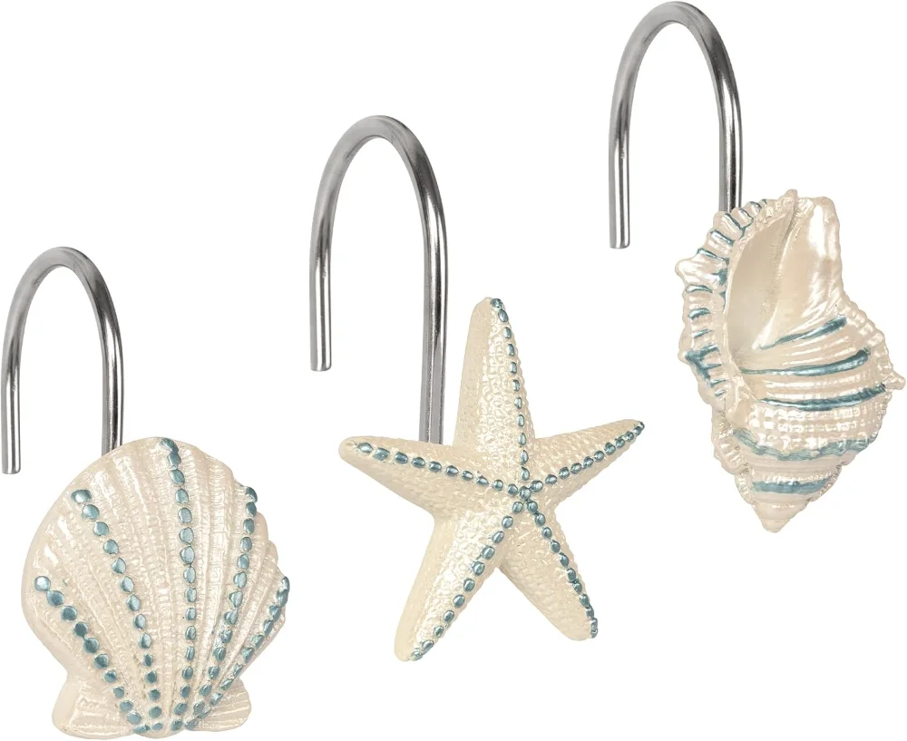 Ocean Decorative Shower Curtain Hooks, Aqua Blue