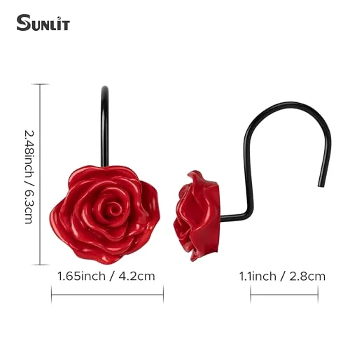 Rose Shower Curtain Hooks, Red with Black Hooks, photo 3