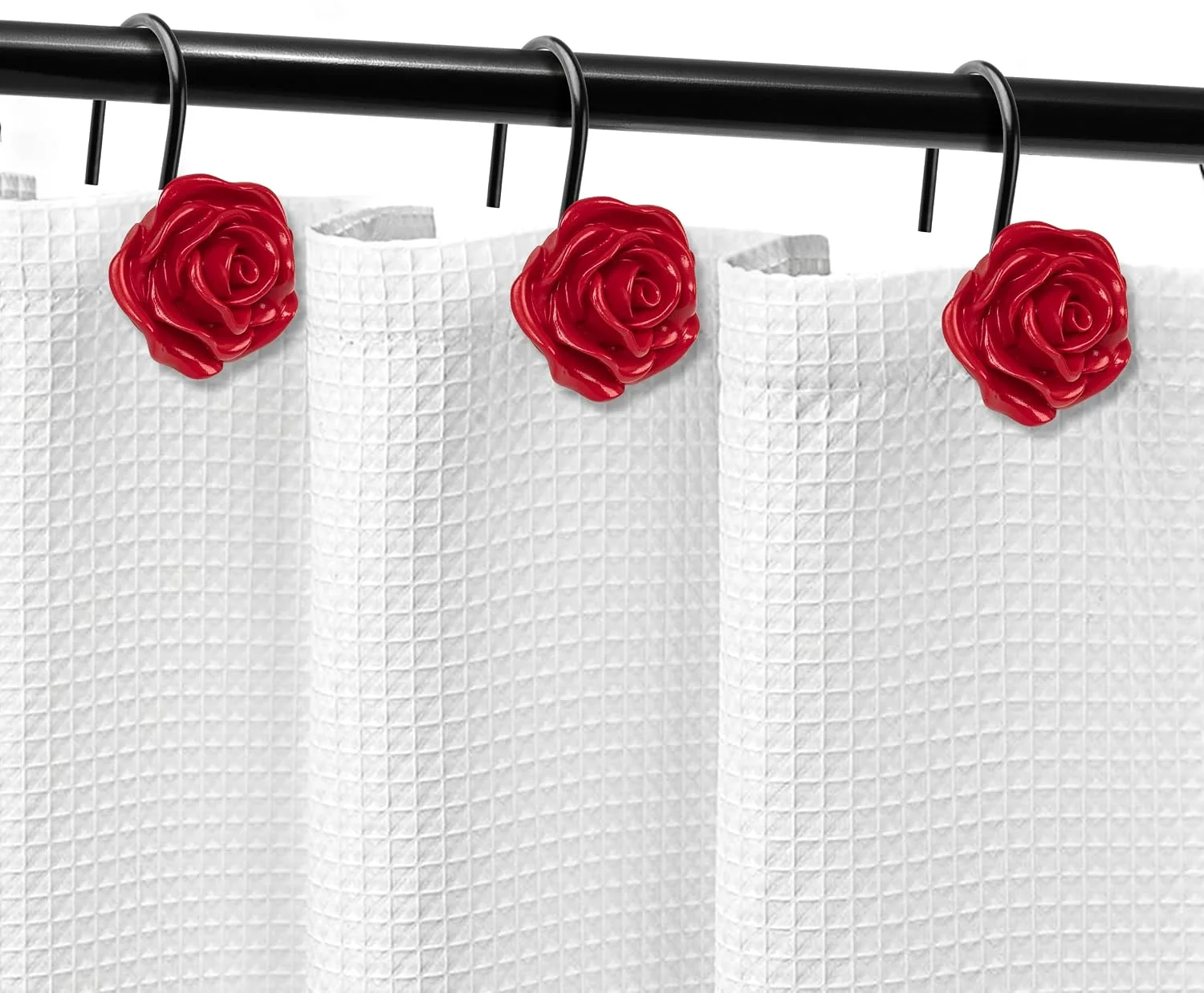 Rose Shower Curtain Hooks, Red with Black Hooks, photo 4