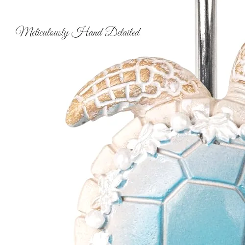Sea Turtle Shower Curtain Hooks, Blue with Pearl, photo 2