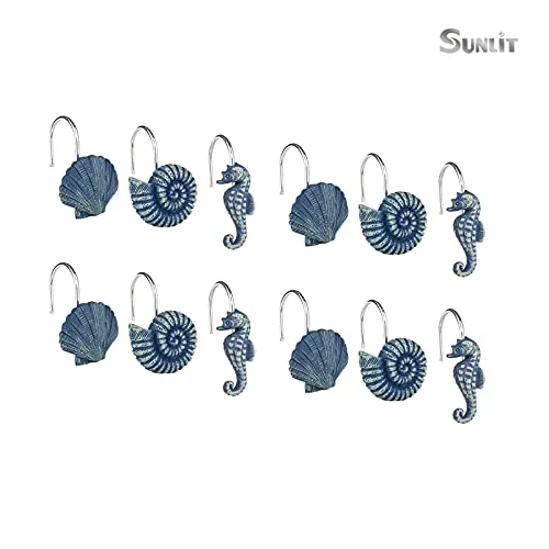 Seashells Decorative Shower Curtain Hooks, Blue, photo 3