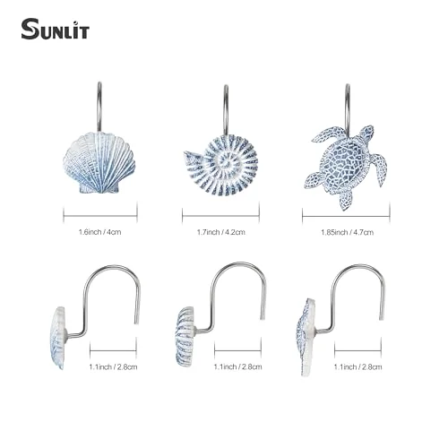 Seashells Decorative Shower Curtain Hooks, Sky Blue (3V5Q), photo 2