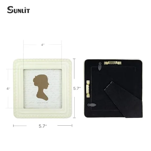 Square Boho Vintage Picture Frame with Beaded Border 4x4, Distressed White, photo 2