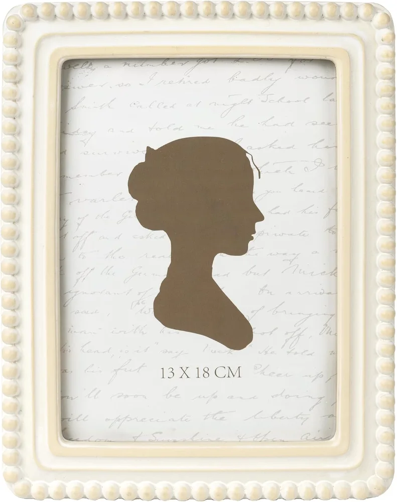 Square Boho Vintage Picture Frame with Beaded Border 5x7, Distressed White