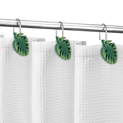 Tropical Leaf Decorative Shower Curtain Hooks, Ombre Green Monstera Deliciosa, photo 5