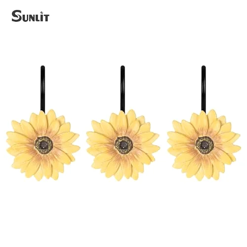 Yellow Sunflower Shower Curtain Hooks, Yellow with Black Hooks, photo 2