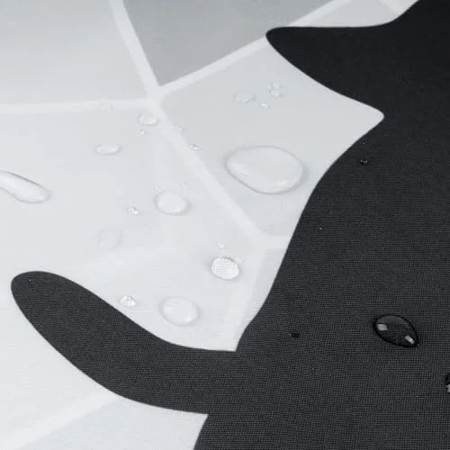 Black Cat Silhouette and Gray Mosaic Fabric Shower Curtain, photo 5