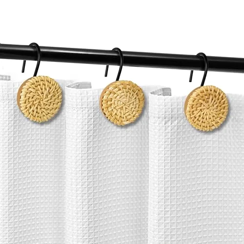 Boho Decorative Shower Curtain Hooks, Wood with Black Hooks, photo 4