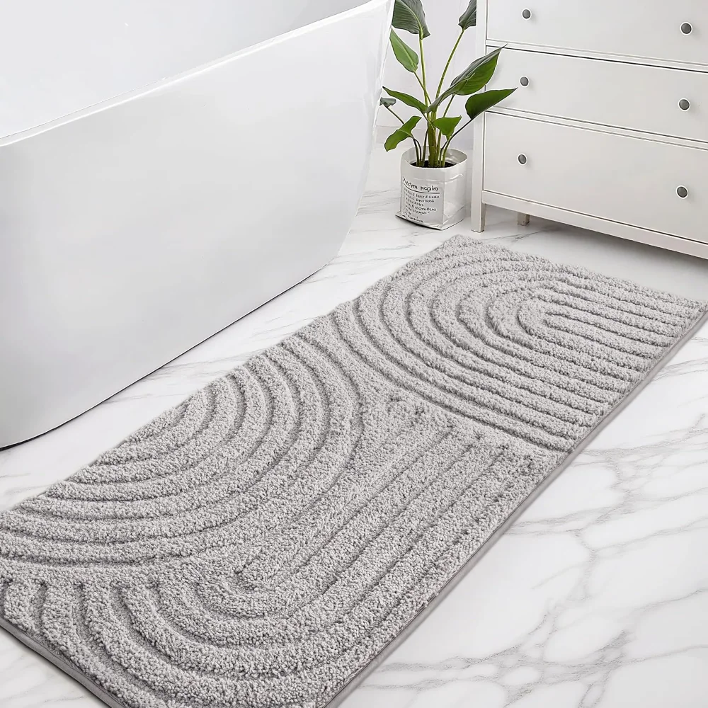 Boho Decorative Textured Bathroom Rugs Runner, Light Gray Arch, 2×5 ft