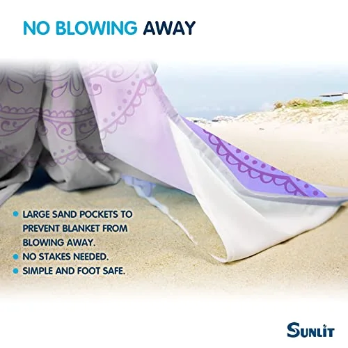 Boho Sand Proof Beach Blanket, Purple Pink, 81×106, photo 4