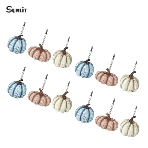 Fall Pumpkin Decorative Shower Curtain Hooks, Blue, photo 3