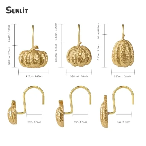Fall Pumpkin Decorative Shower Curtain Hooks, Golden with Gold Hooks, photo 3