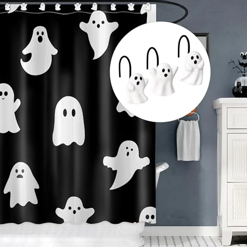Ghost Shower Curtain Hooks, White Ghost with Black Hooks, photo 5