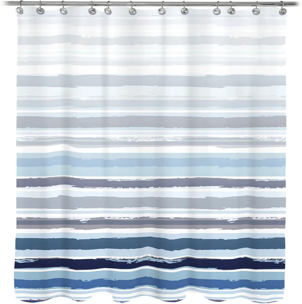 Ombre Blue Textured Slubbed Fabric Shower Curtain
