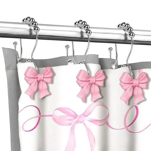 Pink Bow Shower Curtain Hooks, Pink with Double Hooks, photo 5