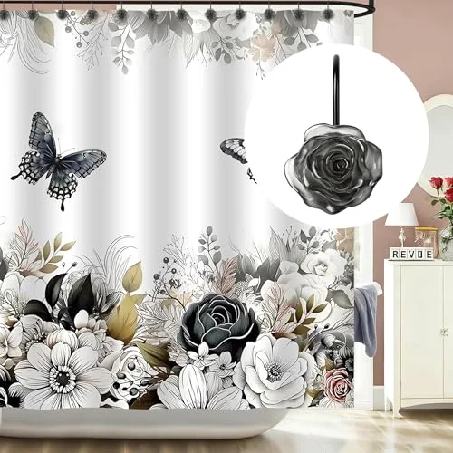 Rose Shower Curtain Hooks, Crystal Charcoal, photo 5