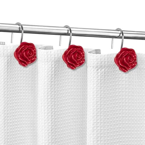 Rose Shower Curtain Hooks, Red, photo 4