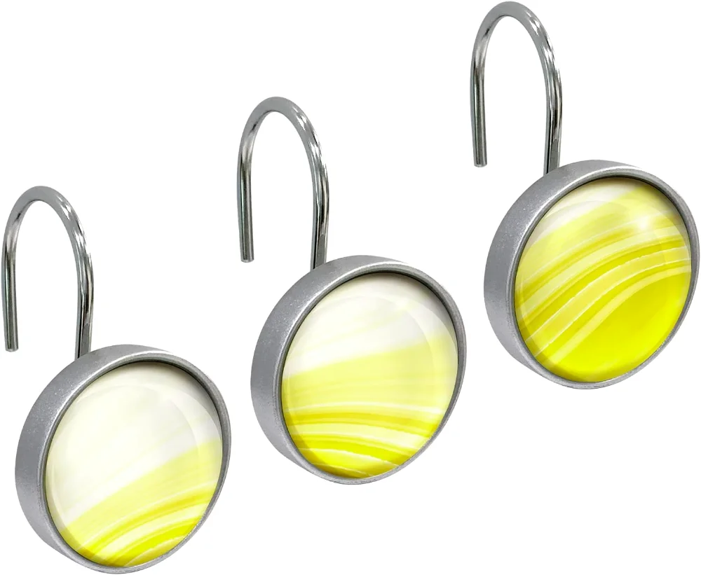 Round Crystal Glass Decorative Shower Curtain Hooks, Yellow