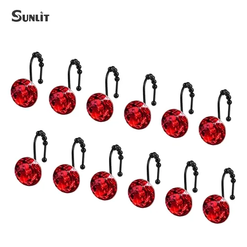Round Red Crystal Gem Shower Curtain Hooks, photo 3