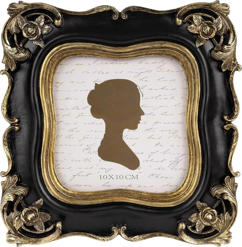 Square Vintage Picture Frame 4x4, Black and Gold