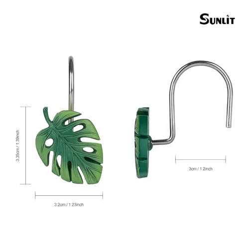 Tropical Leaf Decorative Shower Curtain Hooks, Ombre Green Monstera Deliciosa, photo 3