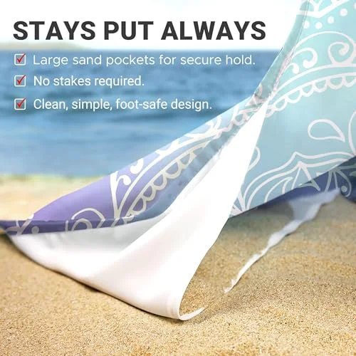Boho Sand Proof Beach Blanket, Ombre Blue, 81×106, photo 4